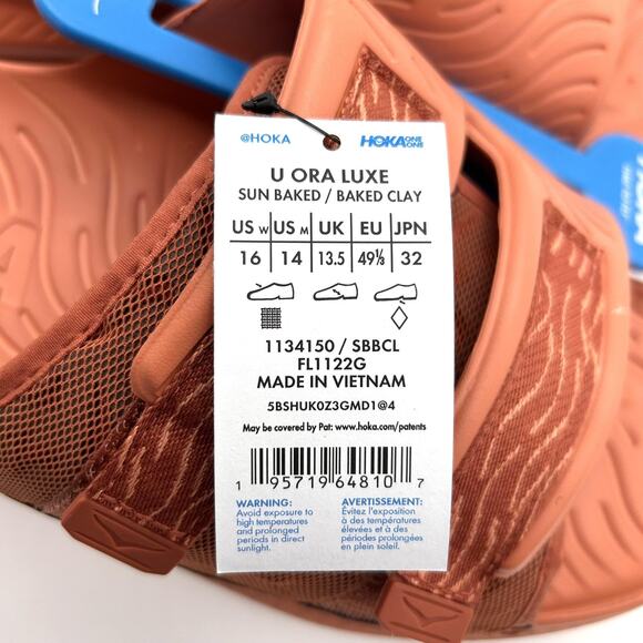 New HOKA ORA Luxe Sandals Men Sz 14 Sun Baked Baked Clay Recovery Slide 1134150